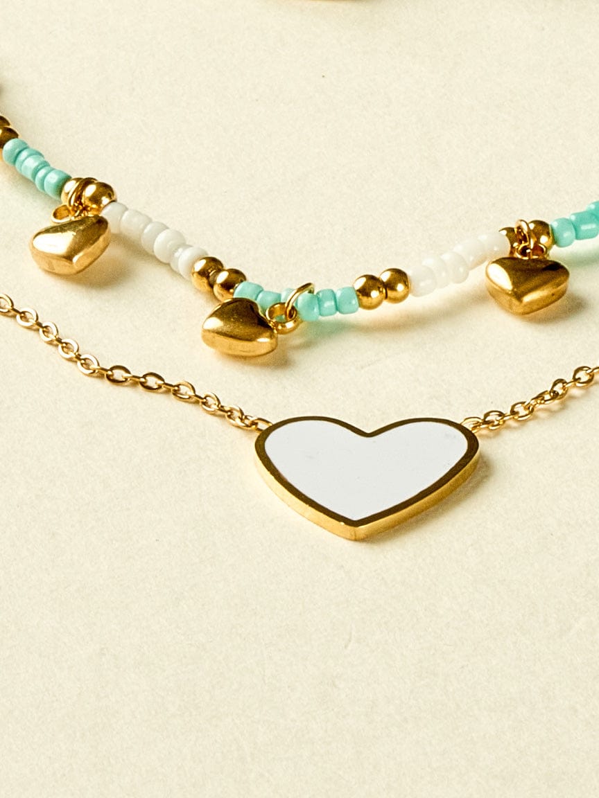 White Heart Gold Necklace