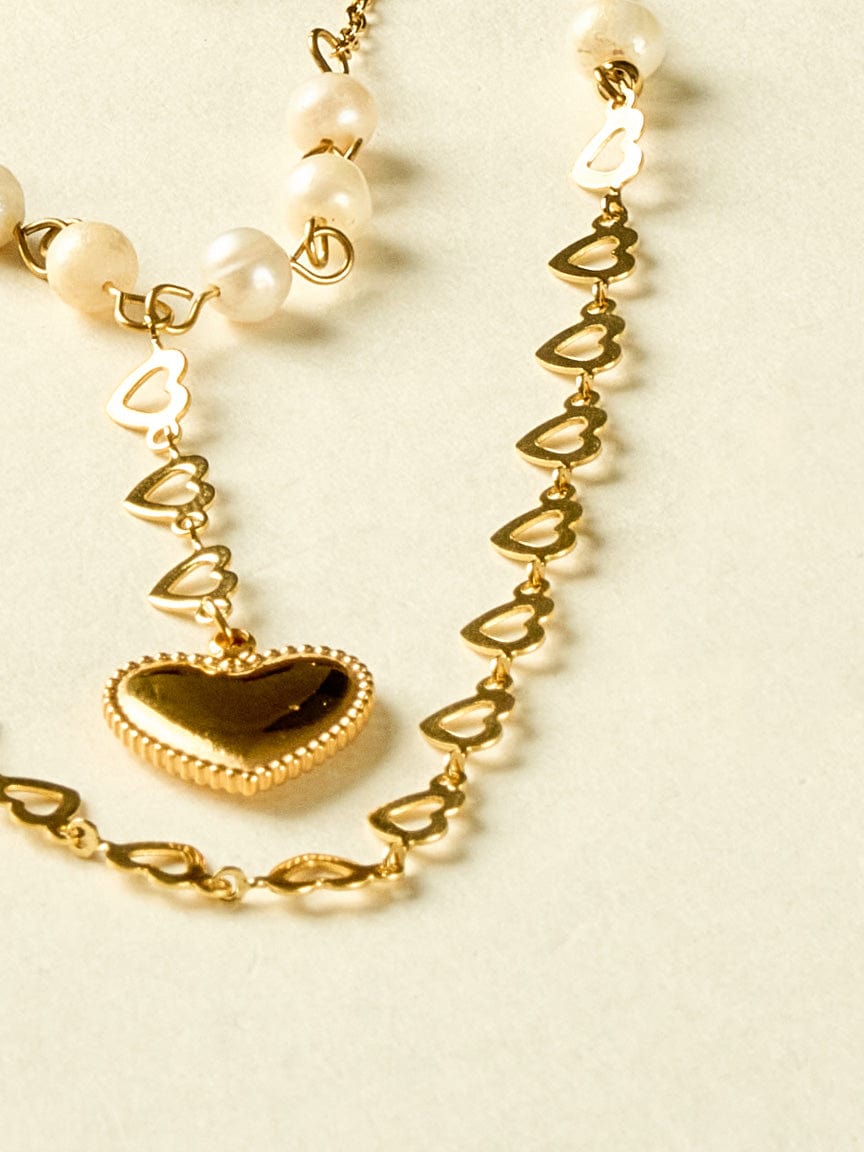 Hearts & Pearls Gold Necklaces
