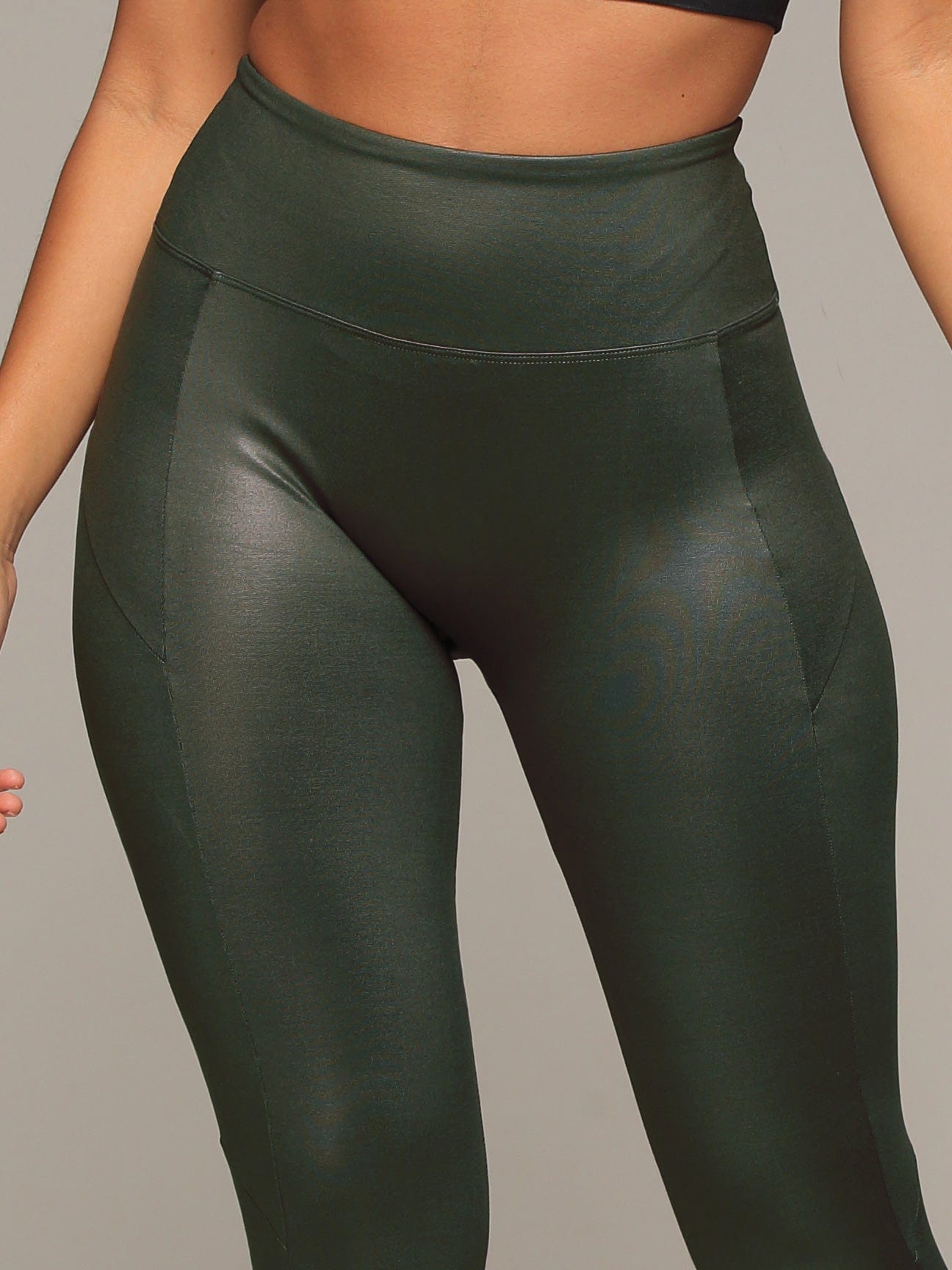 Forest Butt Lift Olive Leggings with Tummy Control front waist view.