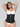 Full front view of plus sized model in Black Sports Latex Covered Workout Waist Trainer.