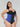 Full front view of plus sized model in Blue Sports Latex Covered Workout Waist Trainer.