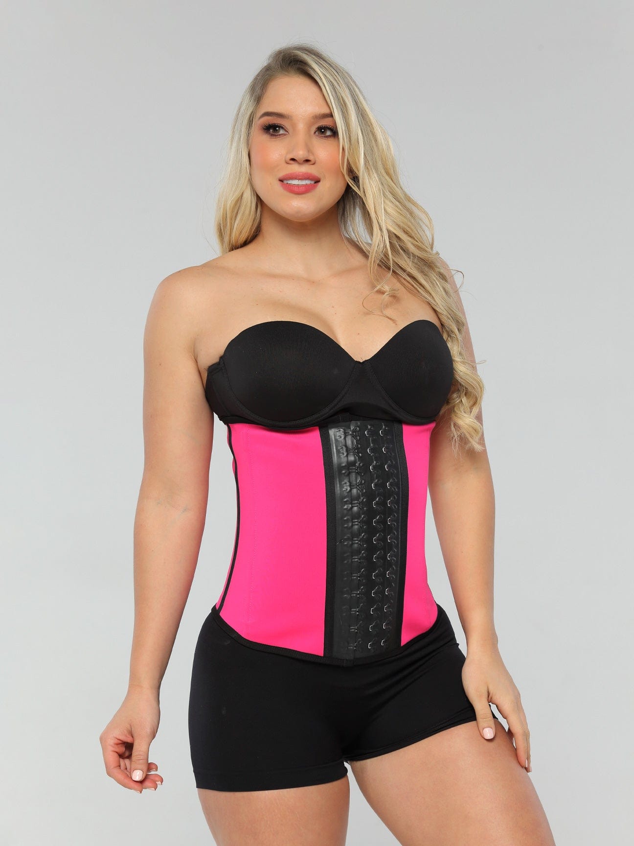 Full front view of Pink Sports Latex Covered Workout Waist Trainer.