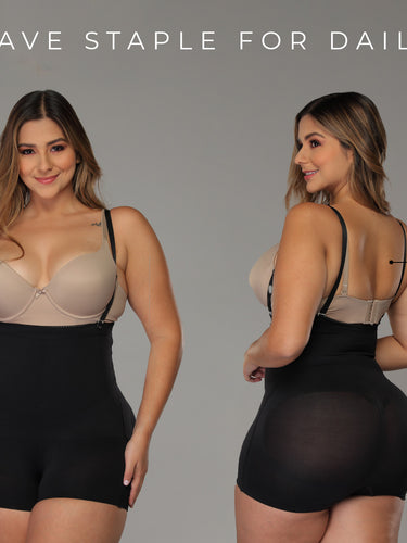 High waist body shaper with adjust straps and additional features.