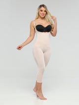 Beige Colombian seamless full body shapewear with light compression, front view