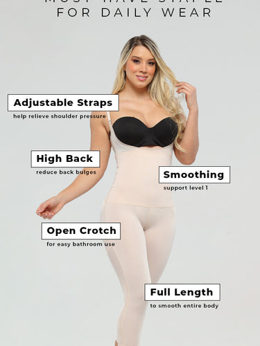 Front view of white Full Body Shaper Buttock Lifter with functionalities and features.