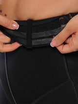 Black Colombian strapless faja shapewear bodysuit showing breathable lace waistband and silicone anti-roll bands