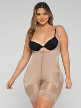 Beige Colombian faja shapewear with zipper and light compression, front view