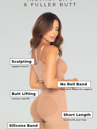 Back view of high waist powernet butt lifter functionalities and features.