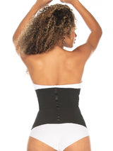 Black Colombian faja waist trainer with boning for high compression, back view