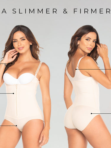 High compression white panty bodysuit faja functionalities and features.