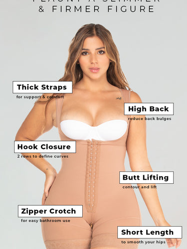 Front view of high compression vest faja with functionalities and features.