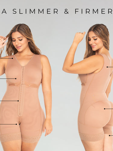 Sculpting Full Body Shaper with Bra and Hooks functionalities and features.