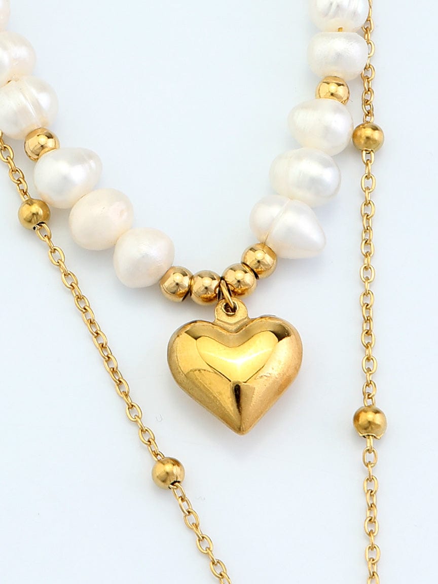 Puffed Heart & Pearls Layering Set
