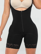Black Colombian faja shapewear with zipper and high compression, front view