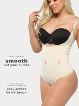 Beige Colombian invisible faja bodysuit with smoothing fabric and adjustable straps, front view