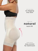 Beige Colombian strapless faja shapewear bodysuit with butt-lifting panels and medium waist compression, side view
