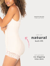 Beige Colombian shapewear  with butt-lifting panels and anti-back bulge panels, side view