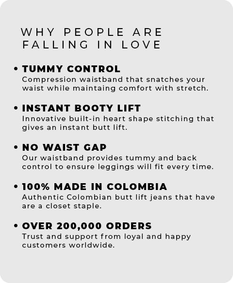 Why people love Colombiana leggings, tummy control, instant booty lift, no waist gap, popular.