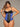 Full front view of plus sized model in Blue Sports Latex Covered Workout Waist Trainer.