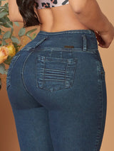 dark wash butt lift colombian skinny jeans with rigid pockets