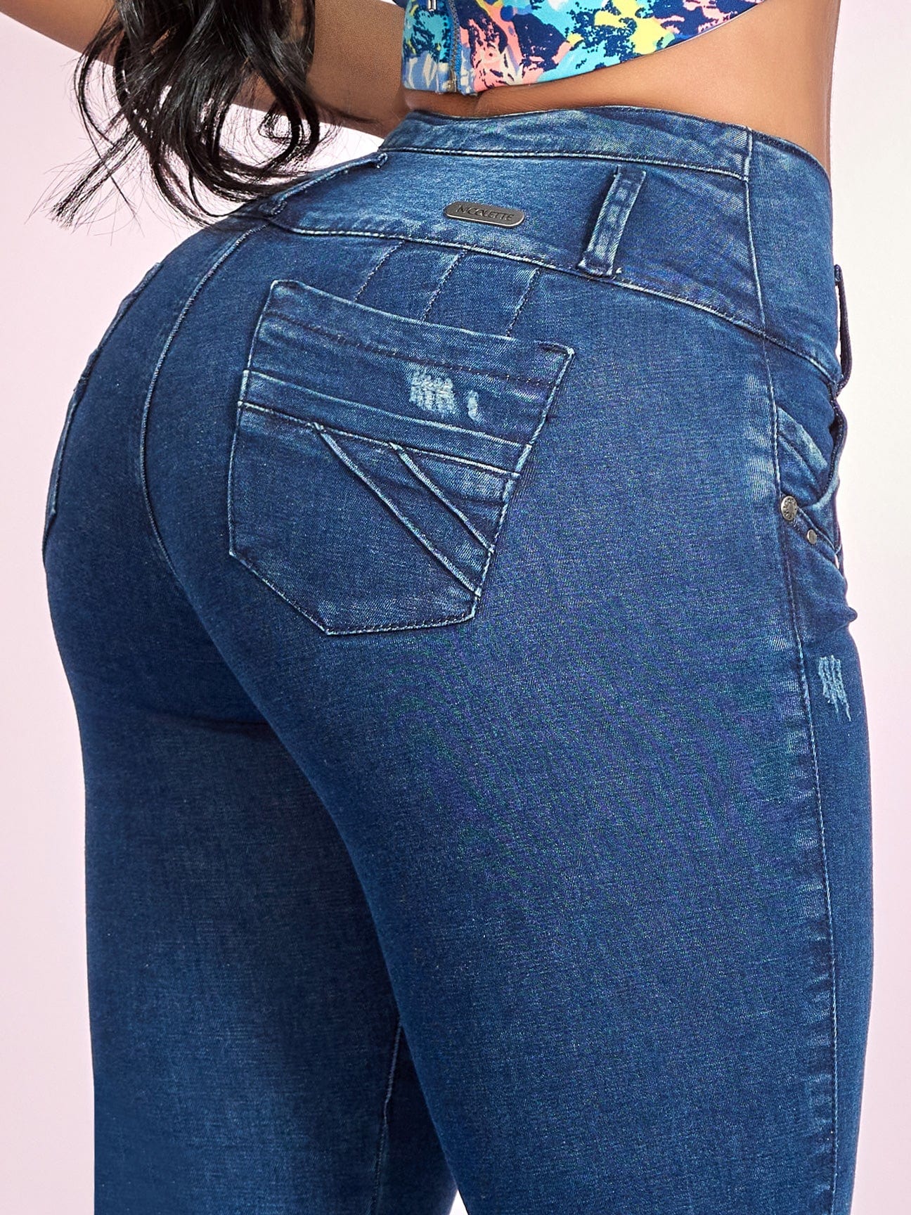 Esther Butt Lift Dark Wash Skinny Jeans waist view.