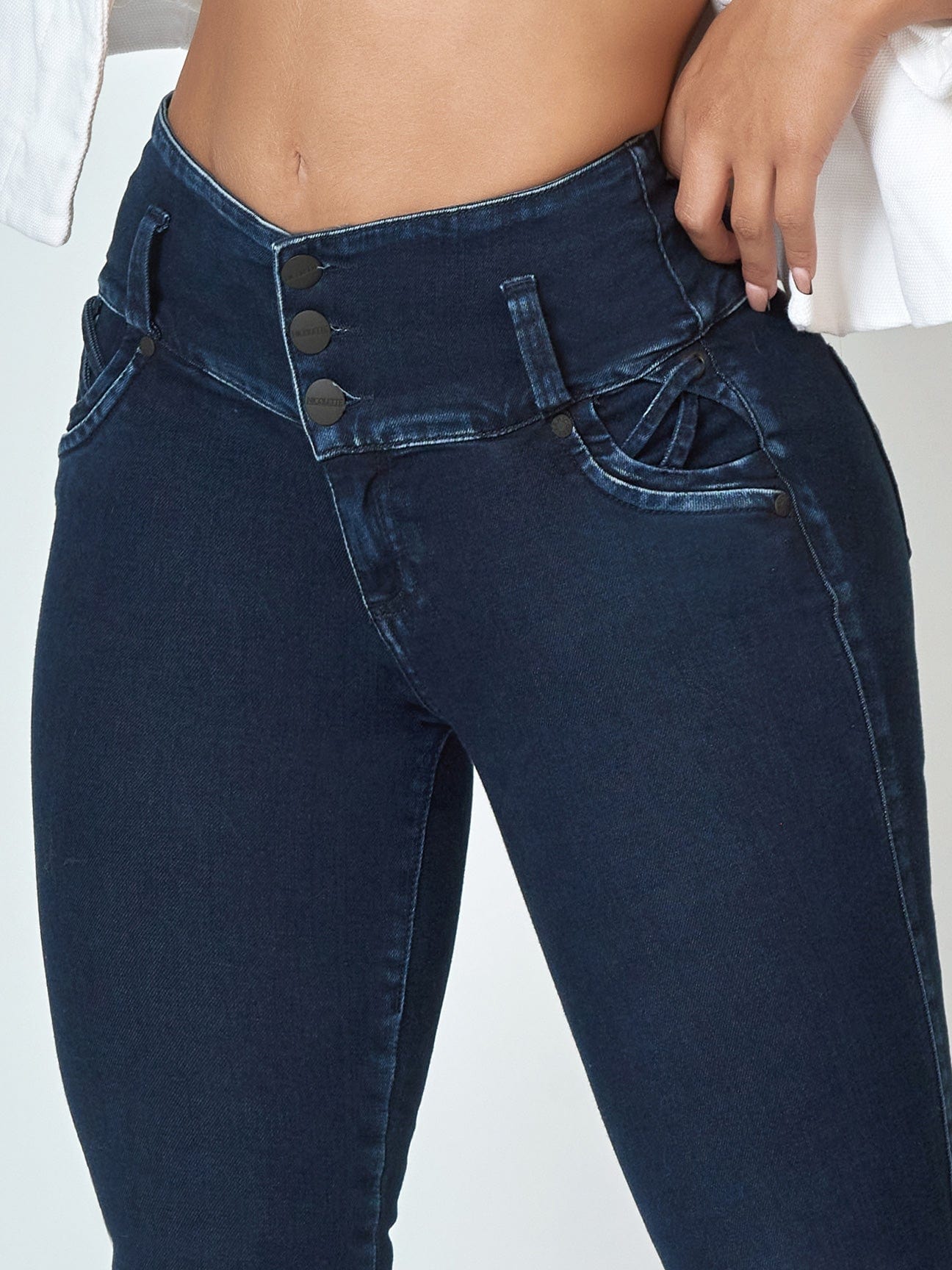 Carmen Tummy Control Jeans front waist view.