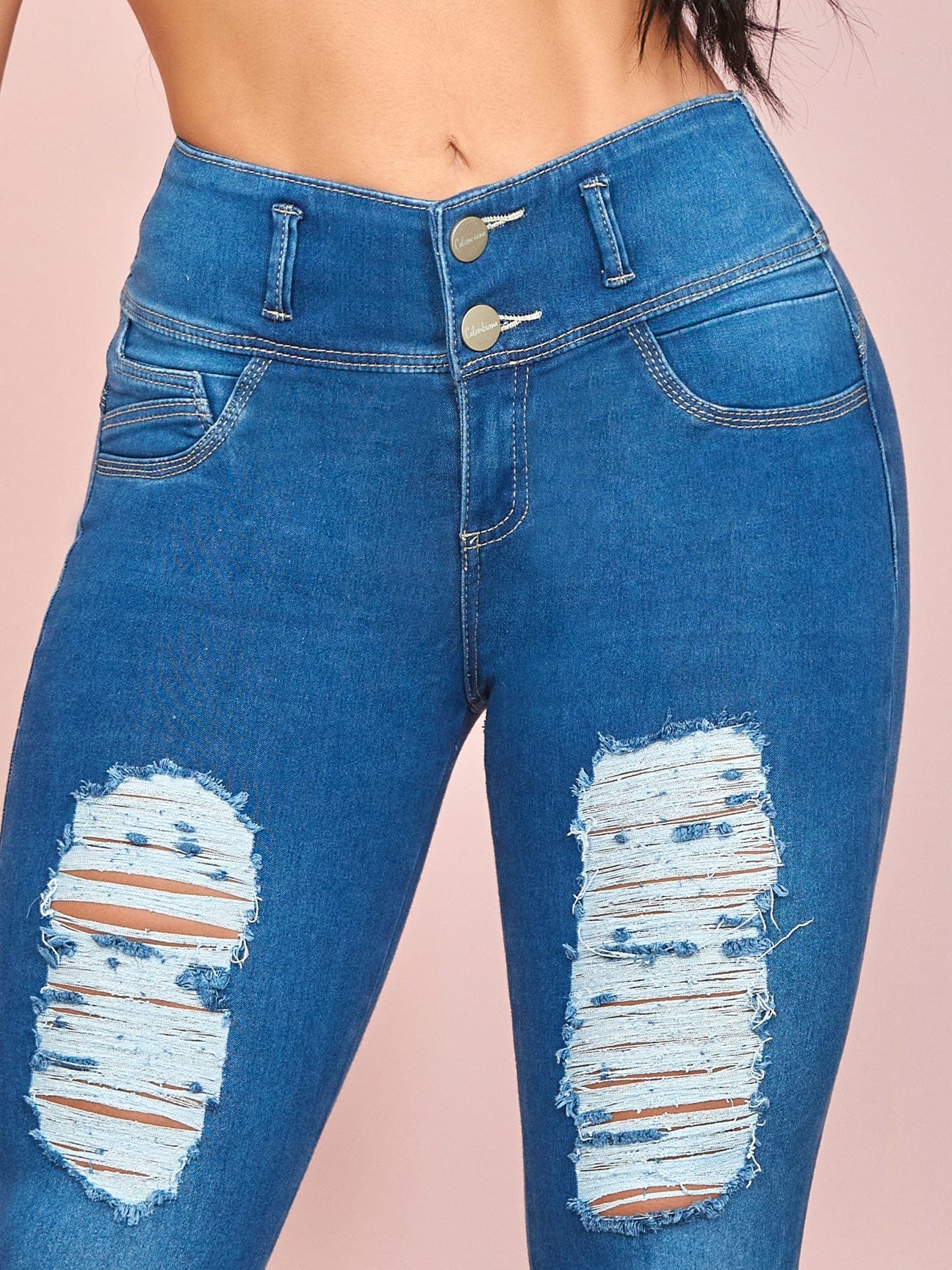 Close upper front view of Jersey Girl Booty Jeans.