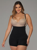 Black Colombian shapewear bodysuit with removable and adjustable straps, front view