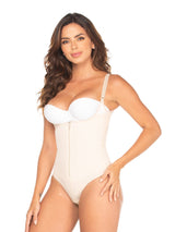 Beige Colombian shapewear bodysuit with zipper and high compression, front view