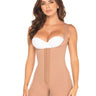 Front view of the beige high compression vest faja with hooks.