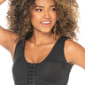 Black colored shapewear bra with central hooks.