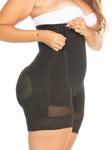 Black Colombian strapless shapewear with side zipper and firm waist compression, side view