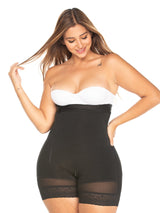 Black Colombian strapless faja with side zipper and firm waist compression, front view