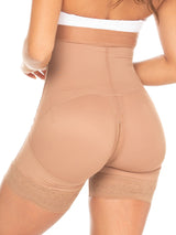 Mocha Colombian strapless faja with butt-lifting panels and firm waist compression, back view