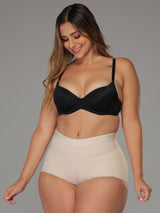 Boy Shorts Butt Lifter full body front view beige color plus sized model.
