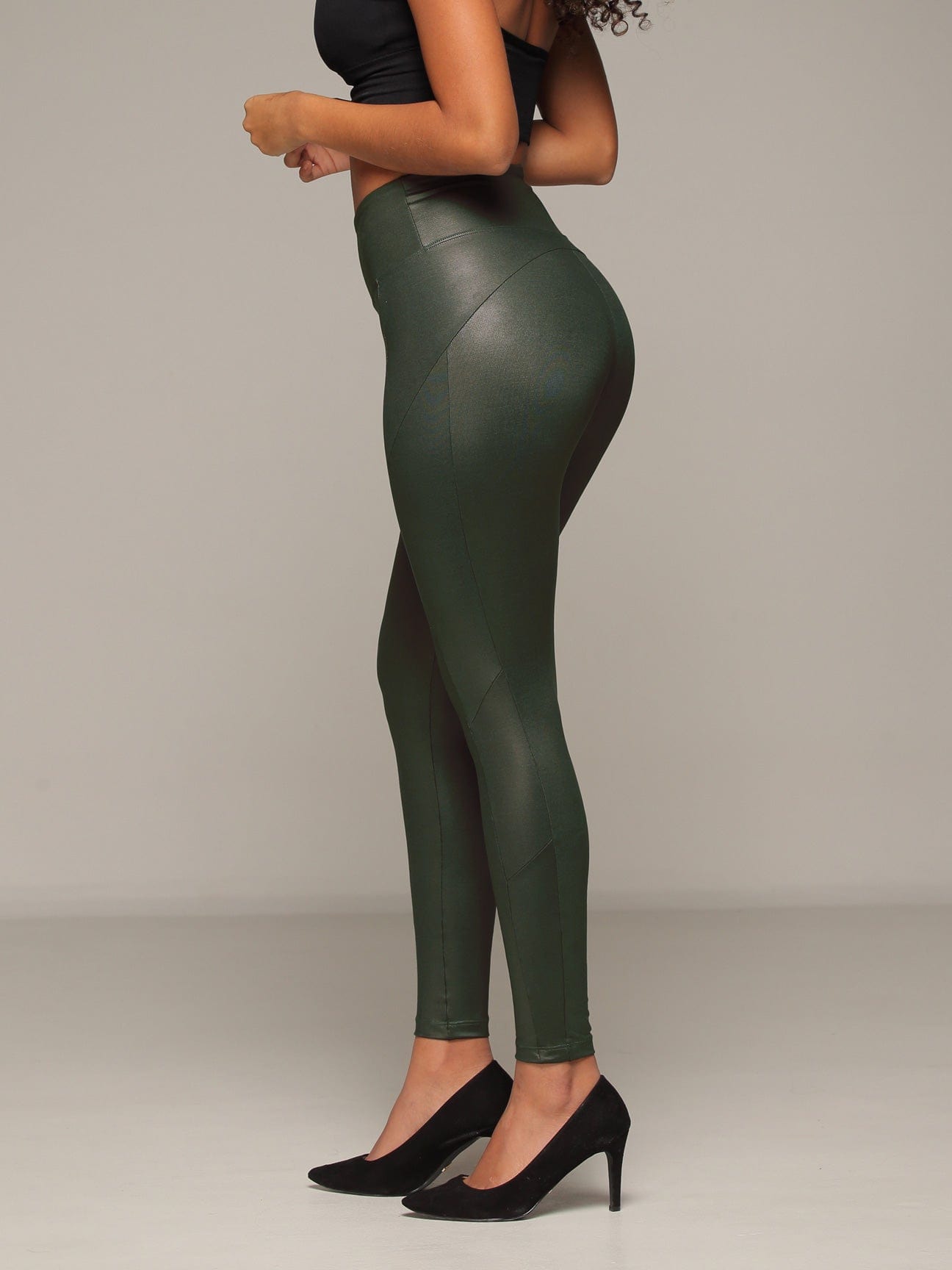 Forest Butt Lift Olive Leggings with Tummy Control lower side view.