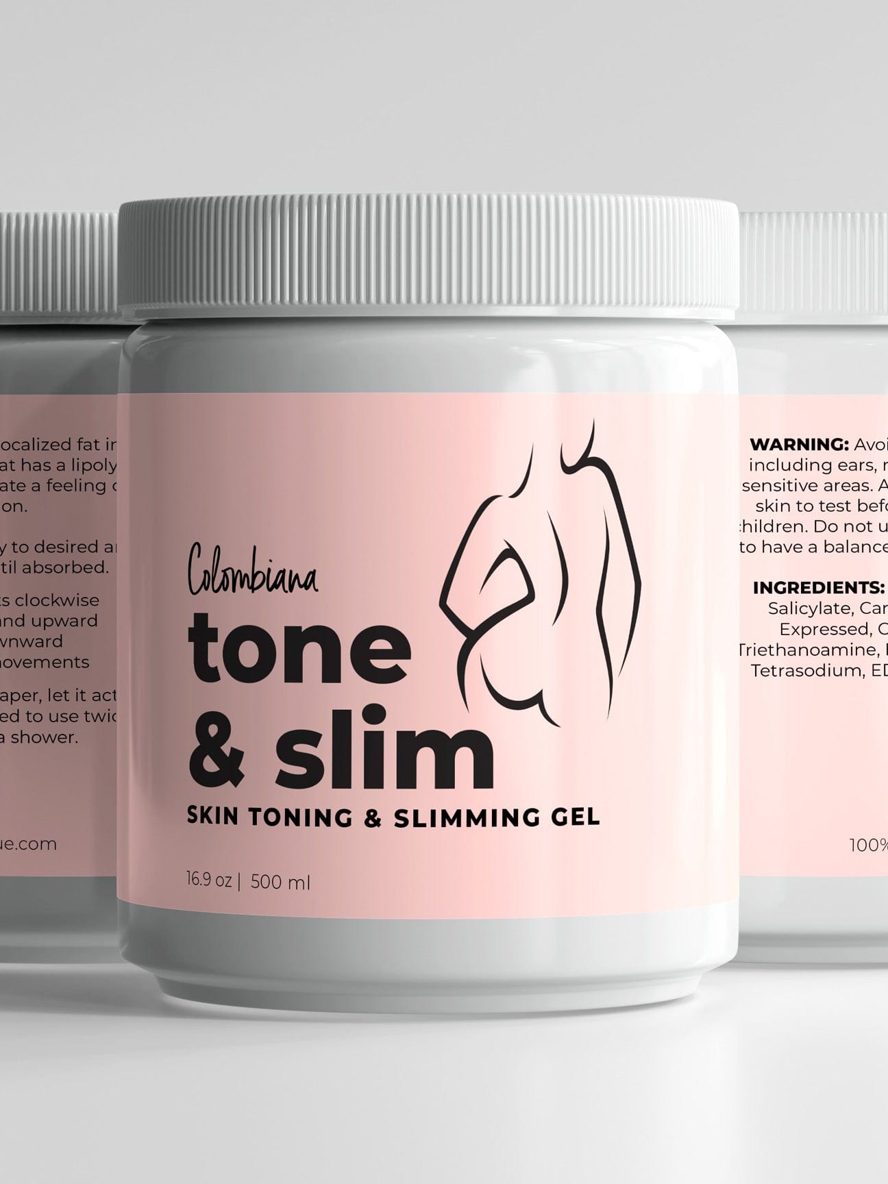 Colombiana Tone & Slim skin toning and slimming gel in 16.9 oz jar with pink label
