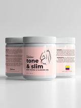Colombiana Tone & Slim skin toning and slimming gel in 16.9 oz jar with pink label